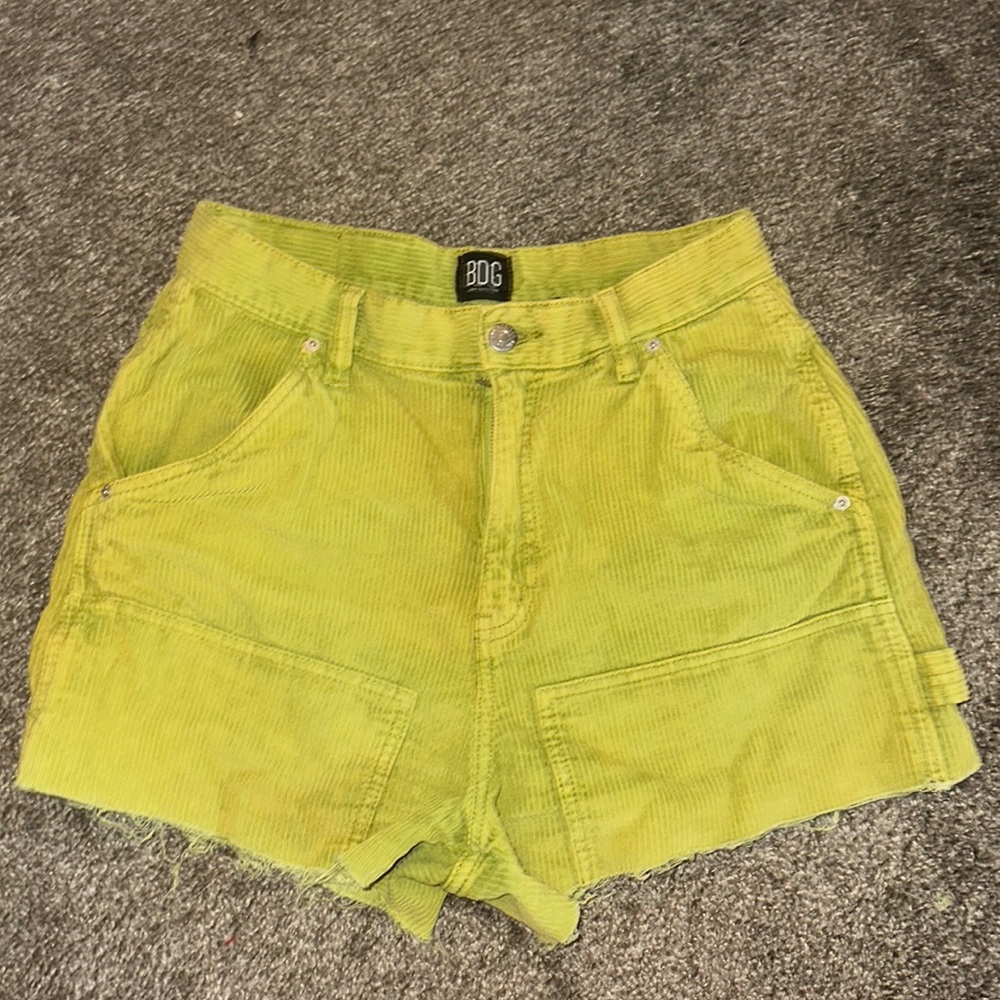 BDG High Waisted Lime Green Corduroy Carpenter Shorts | Size: 28